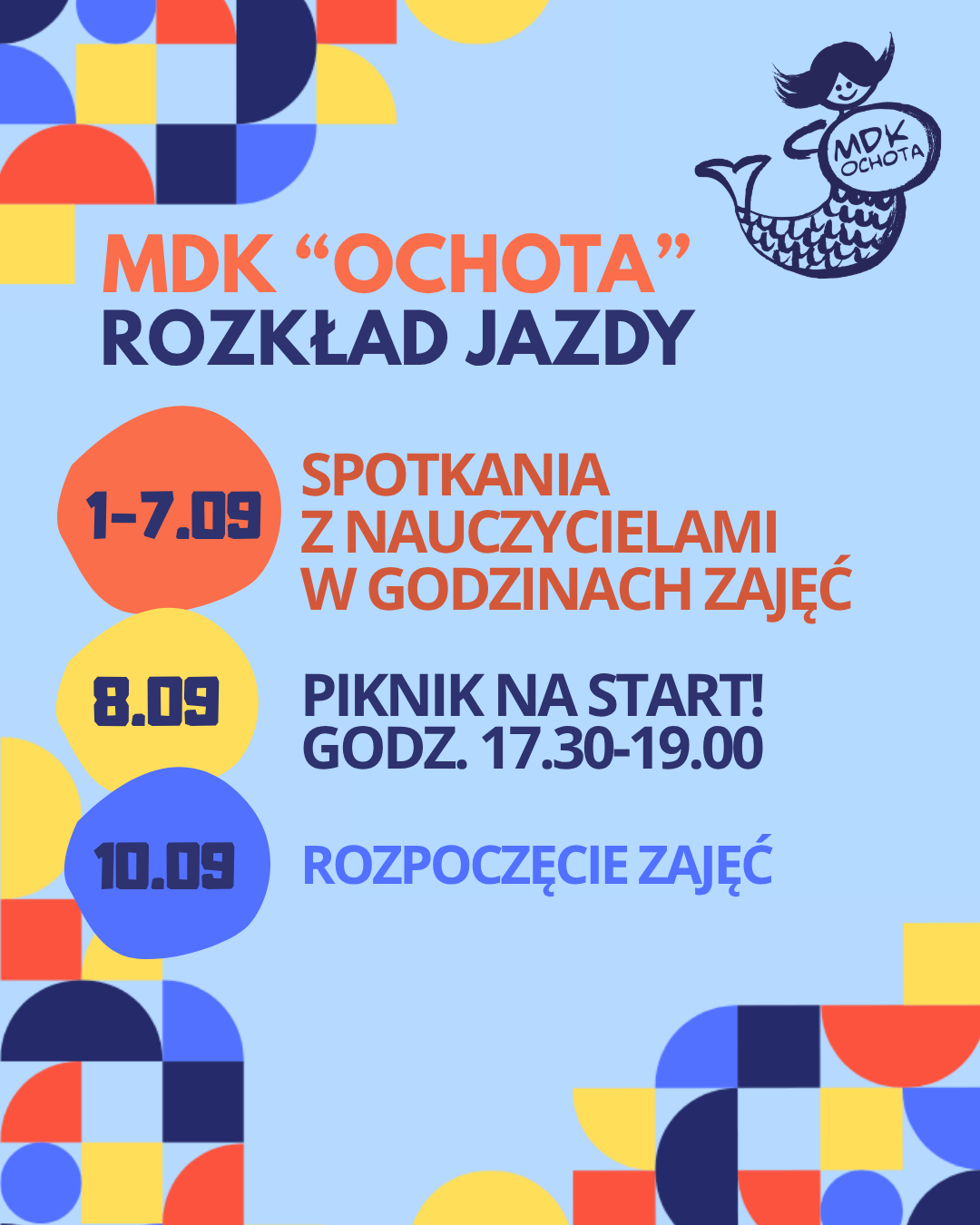 Rozpoczęcie nowego roku szkolnego - rozkład jazdy w MDK "Ochota"